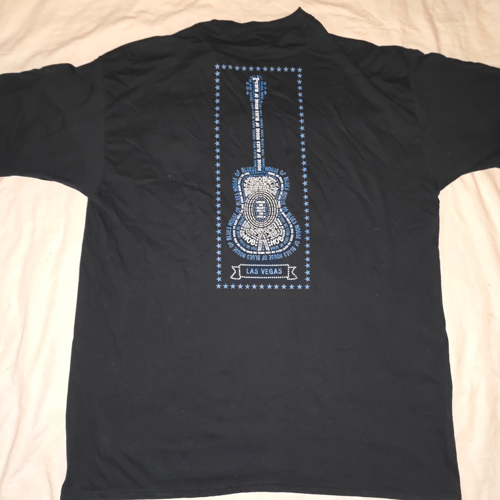 Stylish Black Tee with Blue Guitar Design